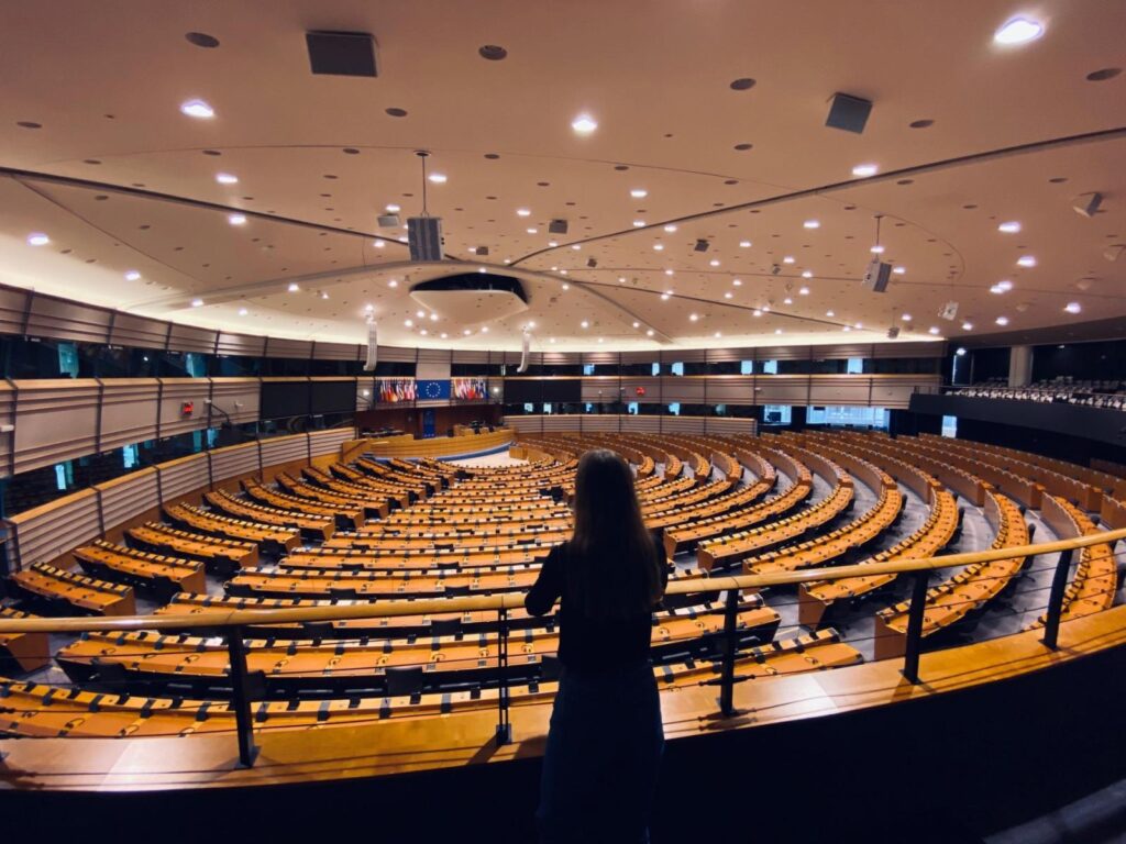 Amanda Husum der kigger ud over Europa-Parlamentet